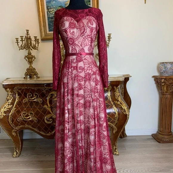 Women’s embroidery beaded lace formal evening dress - Picture 1 of 5